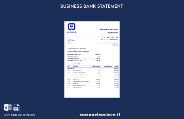 stile verificato Modello di estratto conto di controllo della società UCO Bank i